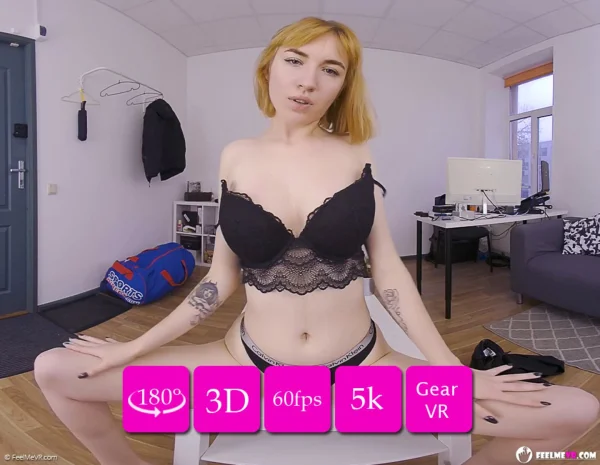 Redhead big tits teen Lilly Mays virtual reality striptease