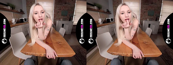 Orellia's Heavy Breasts Hang On Kitchen Table